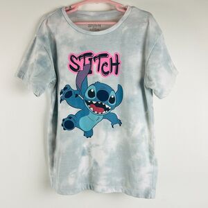 Disney Stitch Short Sleeve Graphic Tee Shirt Girls M 7/8 Blue Tie Dye Pullover